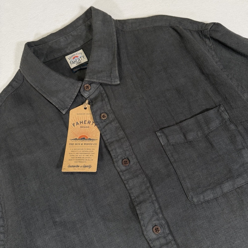 Faherty Men's Palma Linen Shirt Charcoal XXL